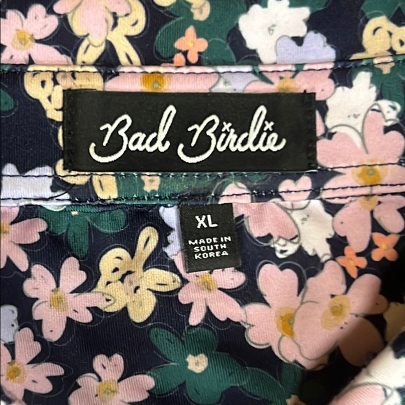 Bad Birdie Playful Floral Golf Polo sz XL :ink Green Black - Picture 2 of 10